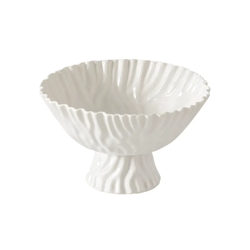 Glossy White Fluted Pedestal Bowl