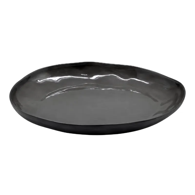 Glossy Charcoal Oval Ceramic Dish