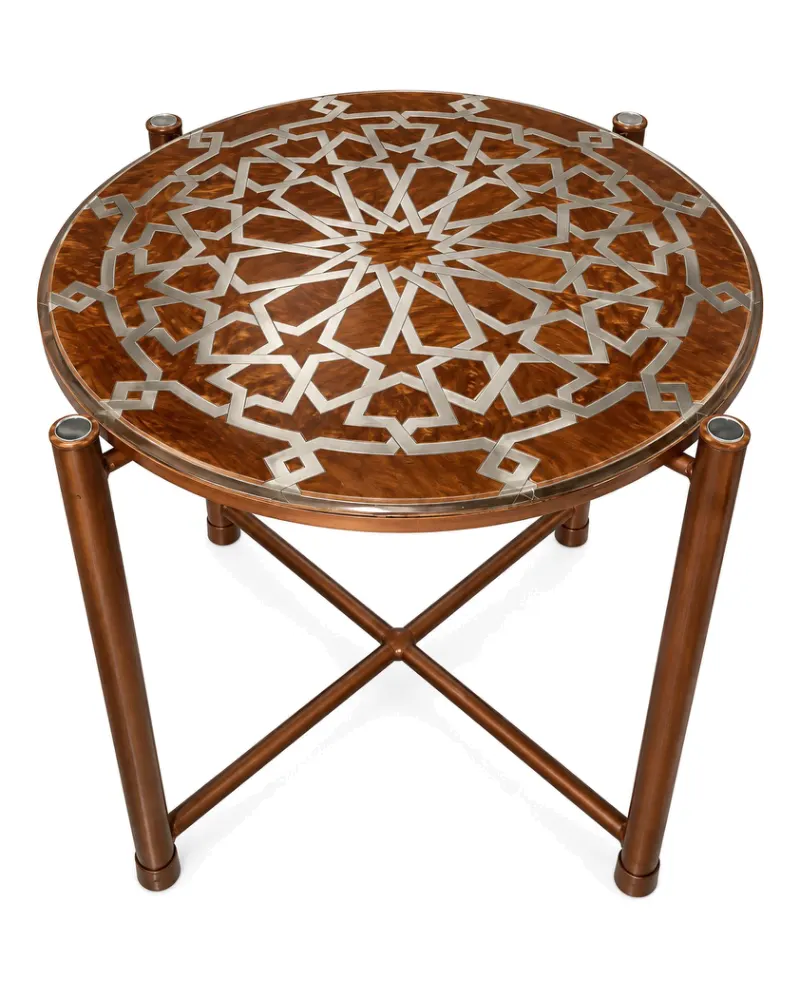 Geometric Inlay Starburst Side Table