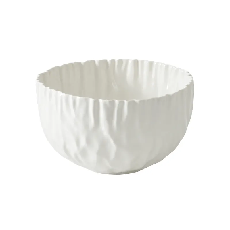 Glossy White Fluted Ceramic Bowl