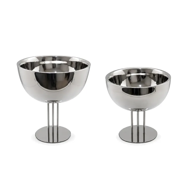Paired Polished Silver Pedestal Bowls