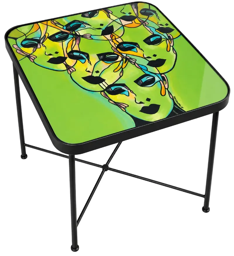 Vibrant Cubist Faces Side Table