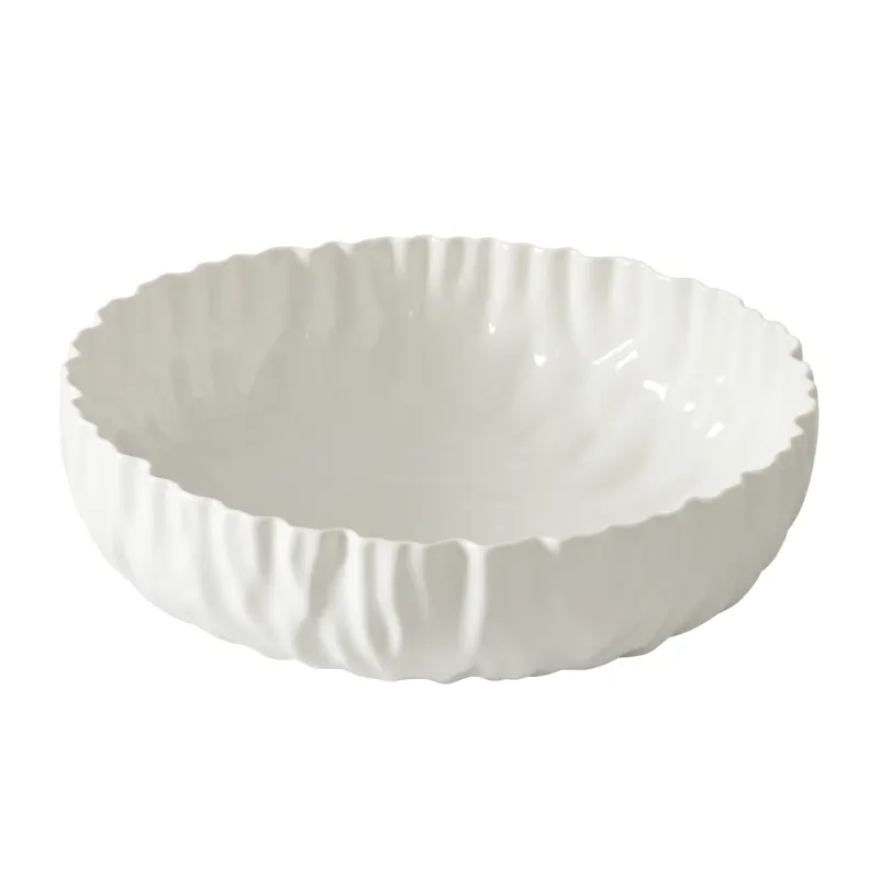 Glossy White Fluted Ceramic Bowl