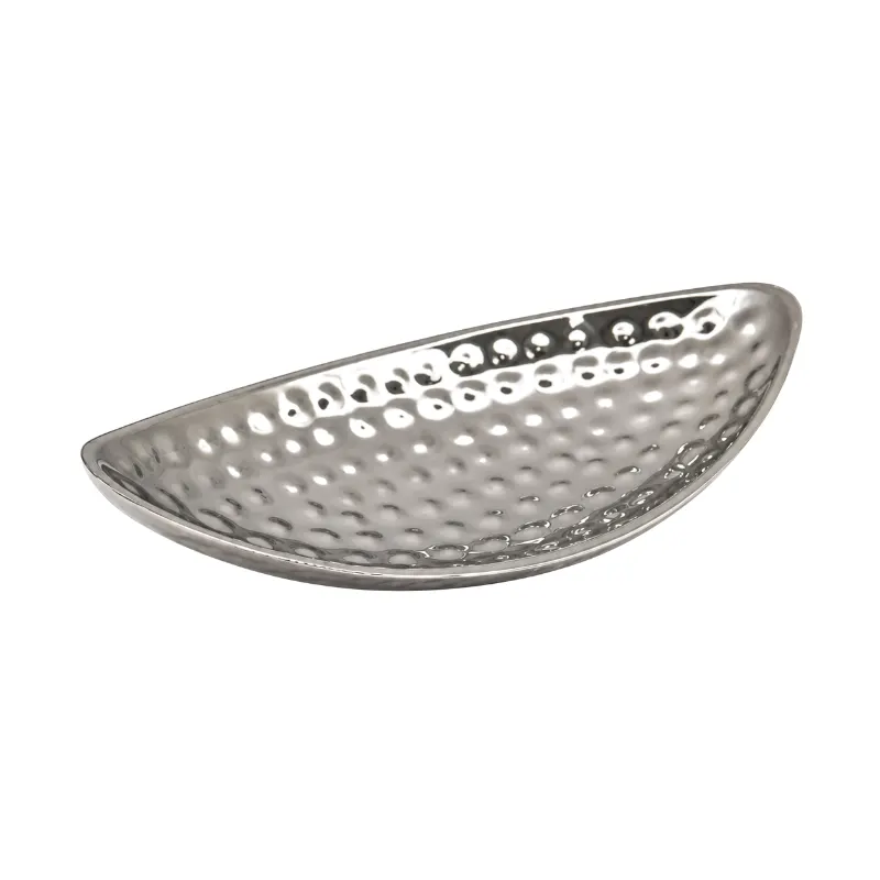 Polished Silver Hammered Boat Bowl
