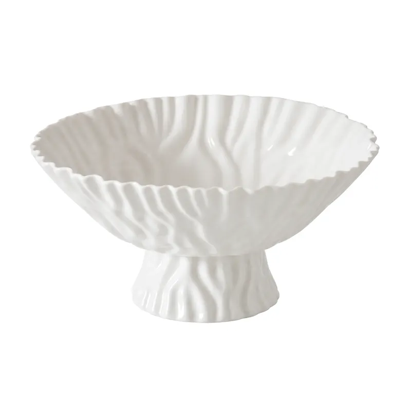 Glossy White Fluted Pedestal Bowl