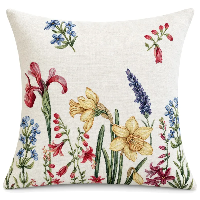 Flowers Yellow Blue Red Cushion
