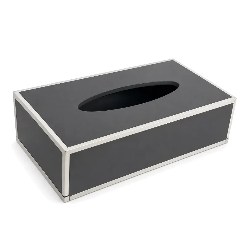 Charcoal Tissue Box With White Rim
