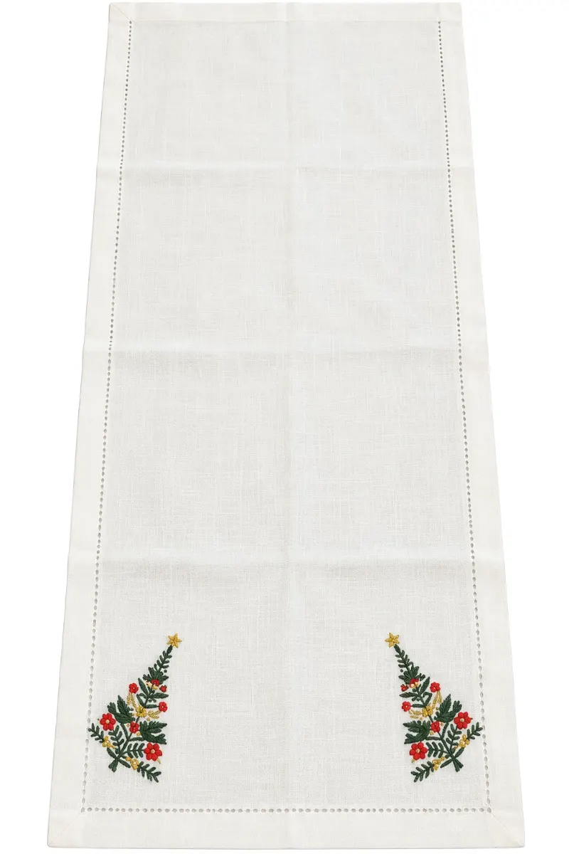 RUNNER LINEN CHRISTMAS TREE WHITE 40*140