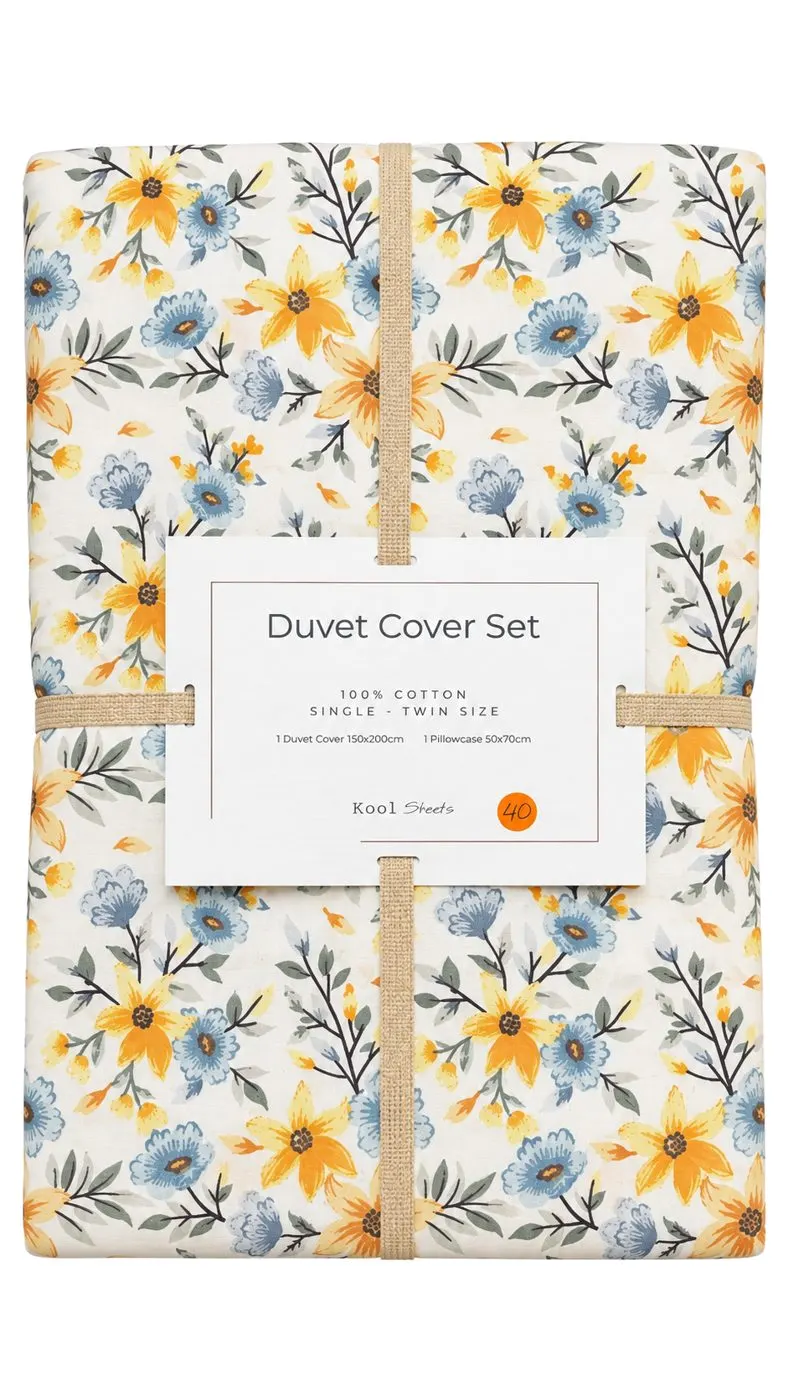 Yellow & Blue Rose Duvet Cover Set