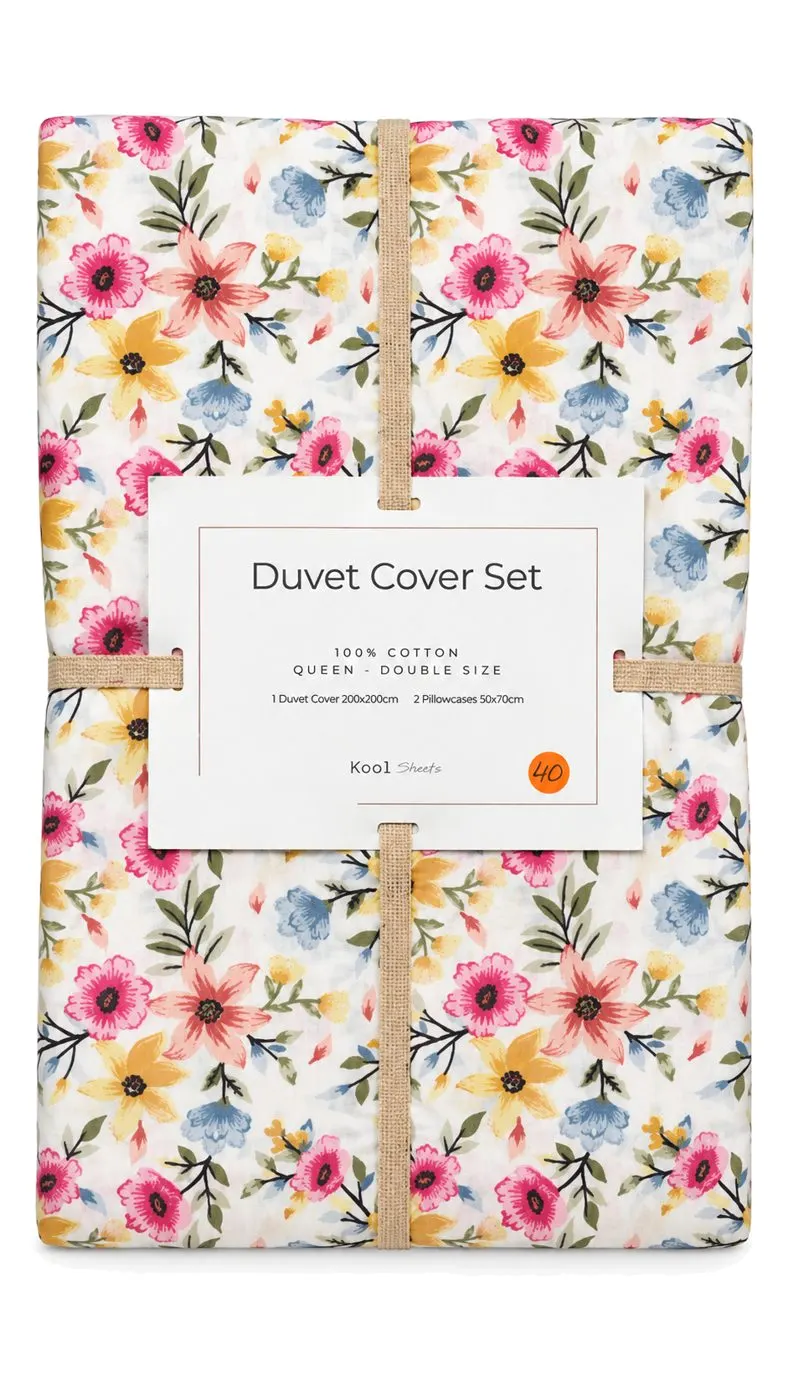 Yellow & Pink Floral Duvet Cover Set