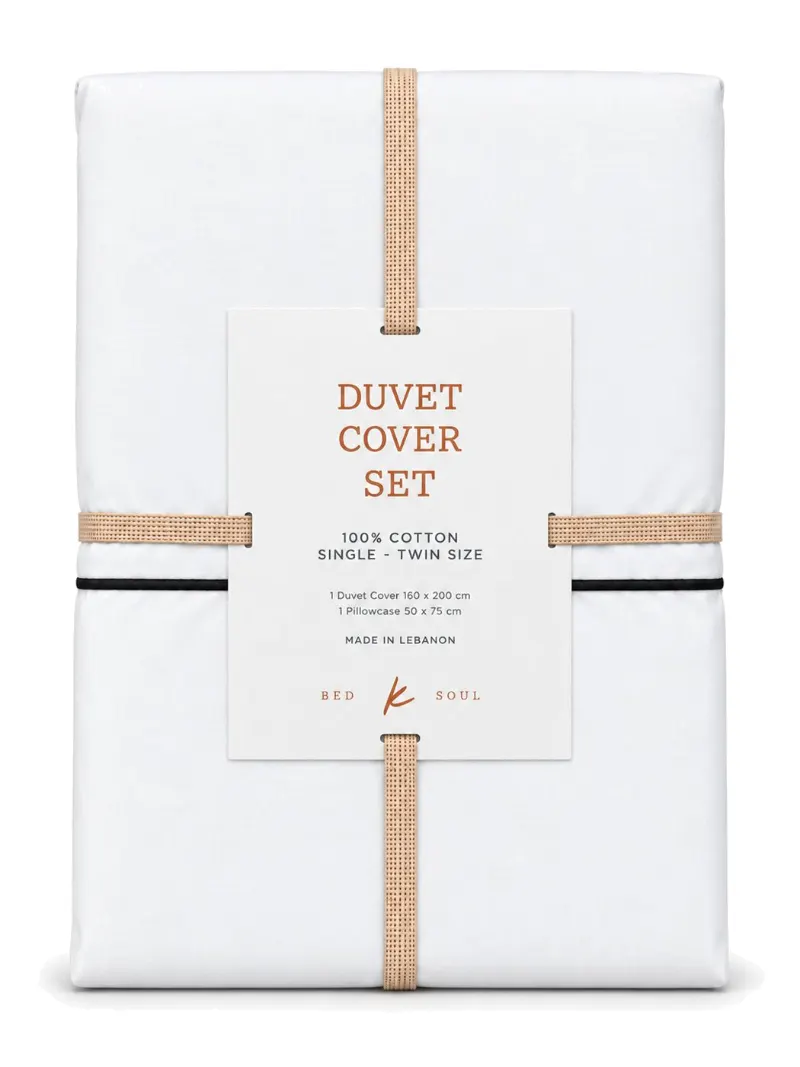Classic White Duvet Cover Set with Black Line