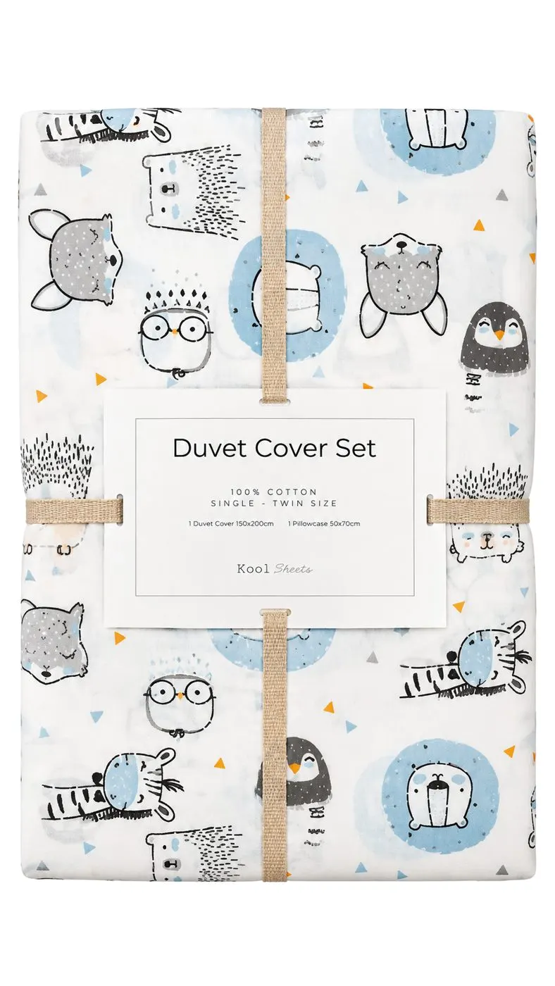 Blue Animals Kids Duvet Cover Set