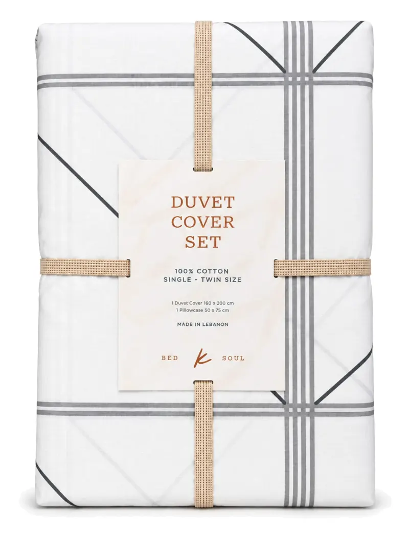 Grey Geo Stripes Reversible Duvet Cover Set