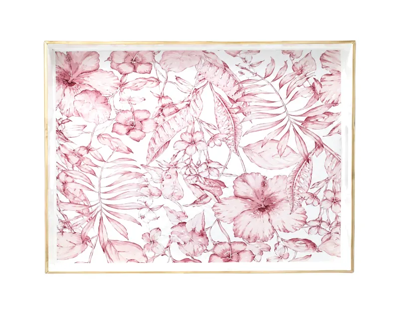 Party Time Pink Flowers Rectangular Tray